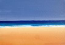 An acrylic painting of a beautiful, peaceful beach. Created on canvas.